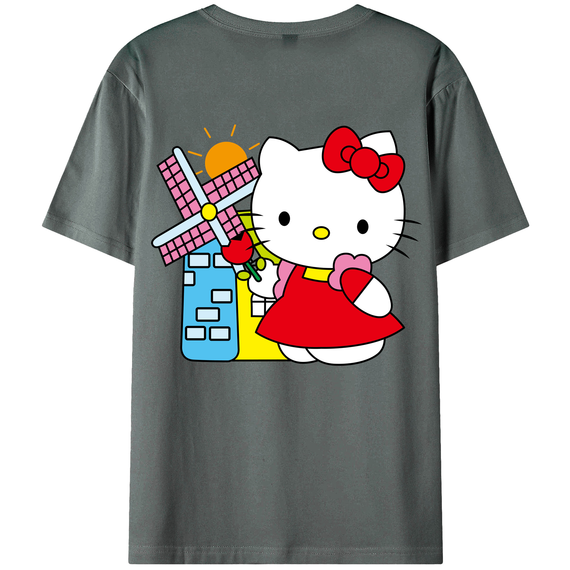 （画像用） Hello Kitty ハローキティ 綿100％ メンズ半袖Tシャツ（バックプリント） 通気性